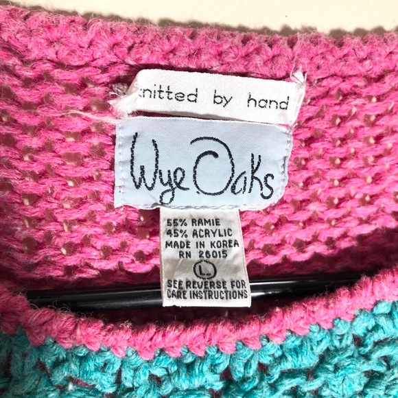 Vintage 80’s Color Block Sweater Hand Knit - Picture 3 of 4